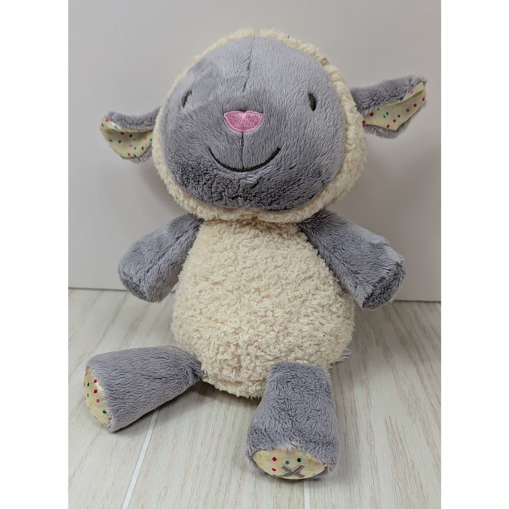 Hallmark Plush Lamb Baby Oh So Blessed Gray Cream Yellow Polka Dots Cross